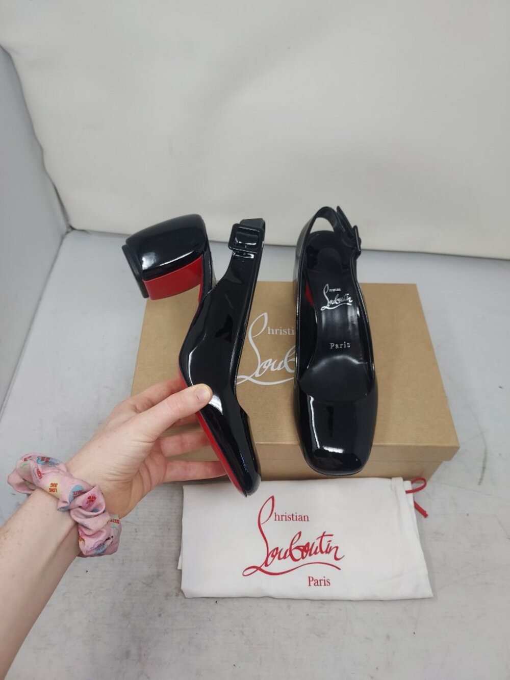 Christian Louboutin Patent Black Minny Slingback Pump